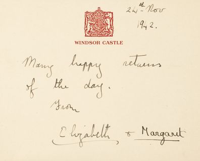 A birthday note from the princesses to Alathea for her nineteenth birthday in November 1942.