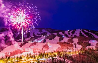 Fireworks over mountains in Aspen.