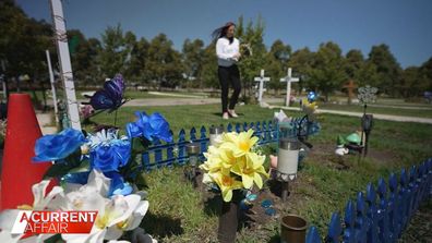 Kristen McMahon visiting her son at the cemetery. 