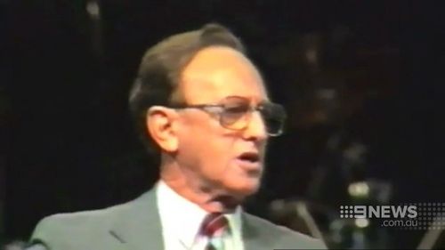 Frank Houston, pictured preaching during his career as a pentecostal pastor, is subject to sex abuse claims. (9NEWS)