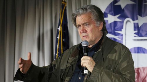 Steve Bannon, speaks during an event in Manchester in November, 2017. (AAP)