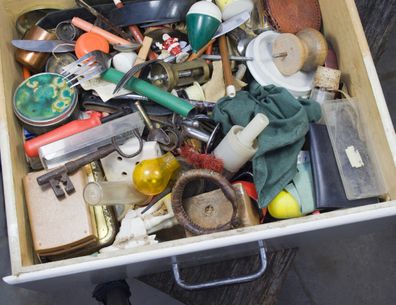 Old drawer full of things that just might be useful! Doesn't everyone have one of those? Junk drawer
