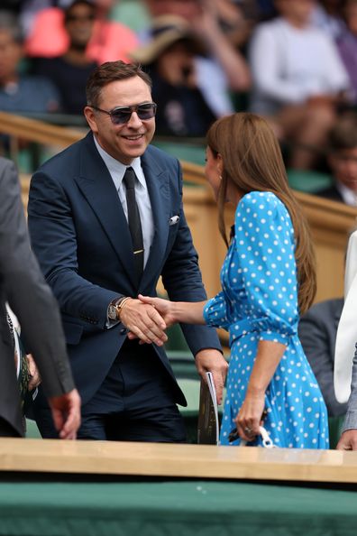 David Walliams and Catherine, Duchess of Cambridge and Prince William are seen in the Royal Box before Novak Djokovic of Serbia plays against Jannik Sinner of Italy during their Men's Singles Quarter Final match on day nine of The Championships Wimbledon 2022 at All England Lawn Tennis and Croquet Club on July 05, 2022 in London, England. (Photo by Julian Finney/Getty Images)