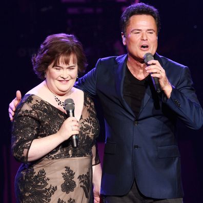 Susan Boyle and Donnie Osmond perform at the Flamingo Theater inside the Flamingo Hotel and Casino  on October 17, 2012 in Las Vegas, Nevada.