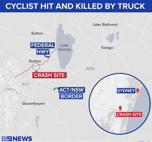 Cyclist dies after being hit by truck on NSW/ACT border