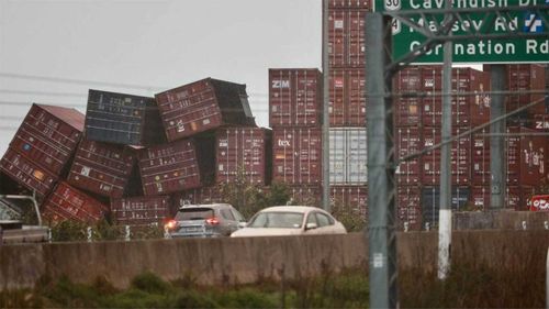 Containers could be seen in disarray at Wiri Ports container storage facility in south Auckland.