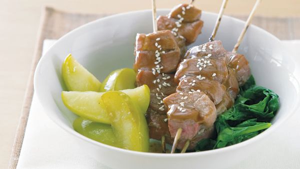 5 spice pork skewers with apples