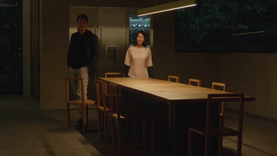 The minimalist kitchen of the Park home in the film Parasite. 