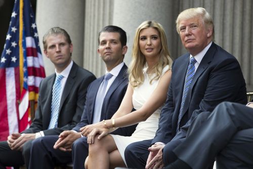 Eric Trump (left), Donald Jnr Ivanka and Donald Trump have all been named in the New York lawsuit. Picture: AAP