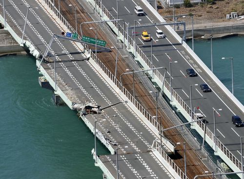 he bridge was damaged after a tanker crashed into it the previous day as powerful Typhoon Jebi hit western Japan