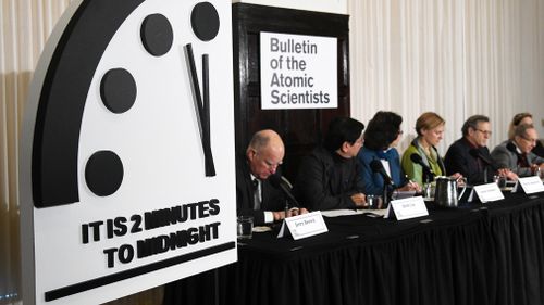 A group of scientists and scholars, including 15 Nobel laureates, set the clock at 11.58pm – two minutes before the symbolic apocalyptic midnight.