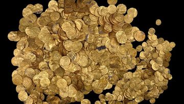 The largest hoard of gold coins found in Israel. (AAP)