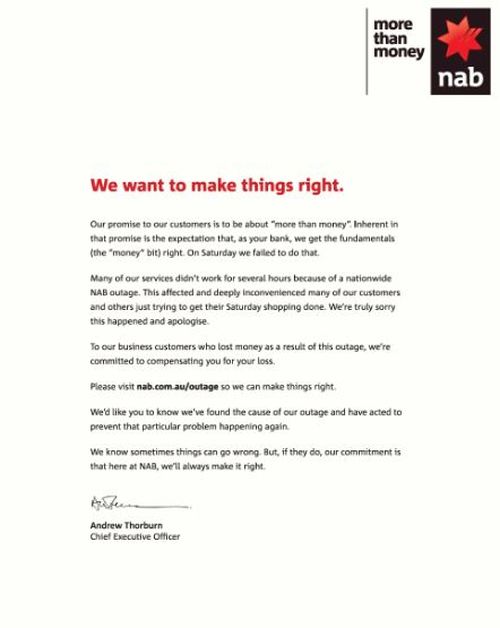NAB has taken out full page advertisements in newspapers including the Daily Telegraph in Sydney. Picture: Supplied