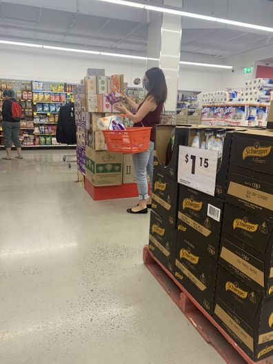 Jo Abi grocery shopping at The Reject Shop