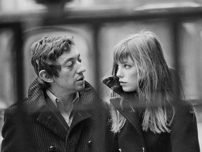 French singer/songwriter Serge Gainsbourg and British singer and actress Jane Birkin in the courtyard of the French National College of Fine Arts, in Paris, 1969