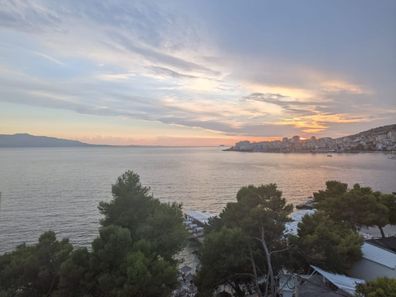 Sunset views of Saranda beach in Albania.