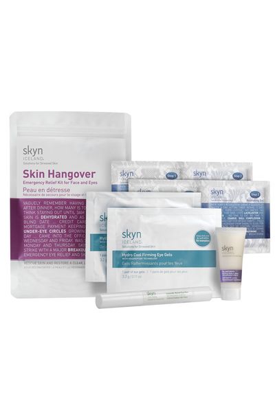 <a href="http://mecca.com.au/skyn-iceland/skin-hangover-relief-kit/I-021912.html#q=hangover&amp;start=1" target="_blank">Skin Hangover Relief Kit, $37, Skyn Iceland</a>