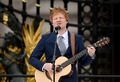 LONDON, ENGLAND - JUNE 05: Ed Sheeran performs during the Platinum Pageant on June 05, 2022 in London, England. The Platinum Jubilee of Elizabeth II is being celebrated from June 2 to June 5, 2022, in the UK and Commonwealth to mark the 70th anniversary of the accession of Queen Elizabeth II on 6 February 1952.  (Photo by Leon Neal - WPA Pool/Getty Images)