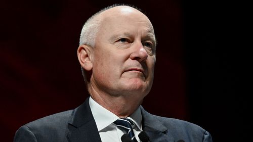 Qantas Chair Richard Goyder at Qantas' 2023 annual general meeting on November 3..