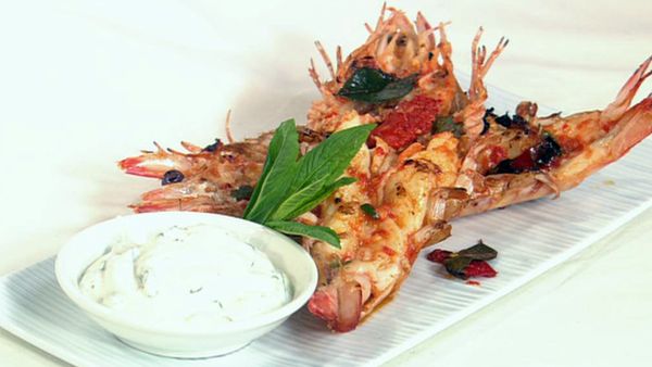 Barbecued crunchy chilli prawns