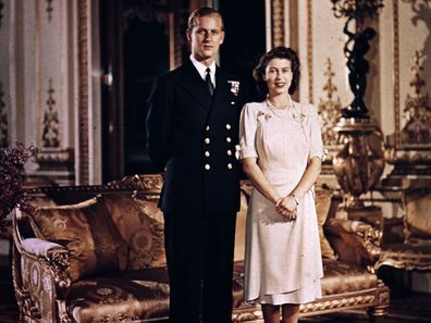 Prince Philip and Princess Elizabeth in Buckingham Palace in 1947.