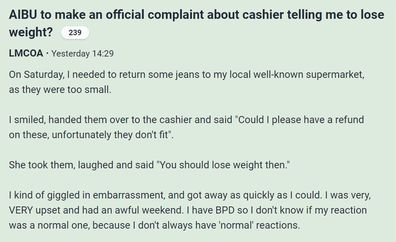 Woman fat shamed returning jeans to shop