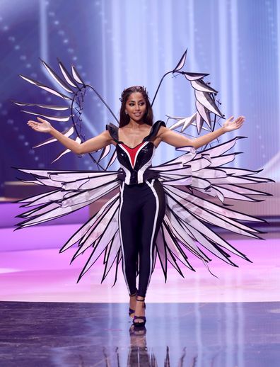 Miss Australia Maria Thattil appears onstage at the 69th Miss Universe National Costume Show at Seminole Hard Rock Hotel & Casino on May 13, 2021 in Hollywood