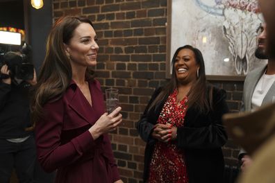 Kate, Princess of Wales, talks with Alison Hammond as she meets future leaders and local business owners from Birmingham's creative industries sector, Birmingham, England, Thursday, April 20, 2023. 