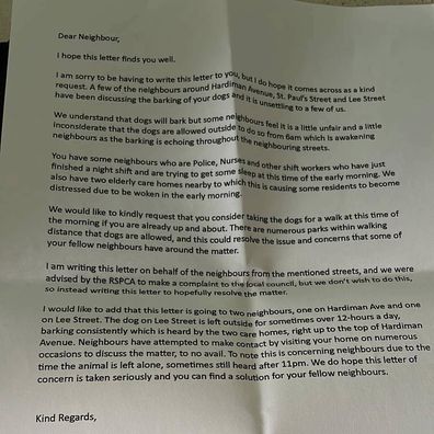 Single mum hits back at neighbour's letter of complaint about dog   