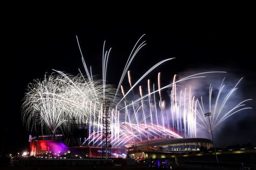 A view of fireworks during the Birmingham 2022 Commonwealth Games Closing Ceremony at Alexander Stadium on August 08, 2022 on the Birmingham, England. (Photo by Stephen Pond/Getty Images)