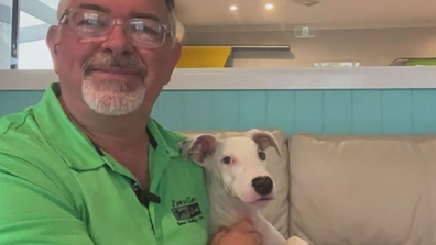 Michael Kerr (Douglas Shire Mayor) + Dotti the dog Wujal Wujal rescue