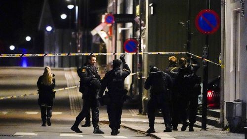 Police at the scene after an attack in Kongsberg, Norway, Several people have been killed and others injured by a man armed with a bow and arrow in a town west of the Norwegian capital, Oslo.
