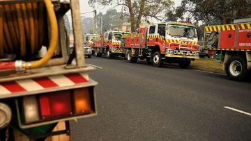 Fire crews outside the Eurobodalla Operations Fire Control Centre.