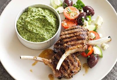 Tuesday: Lamb cutlets with spinach skordalia