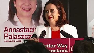 Annastacia Palaszczuk addresses Labor supporters on election night. (9NEWS)