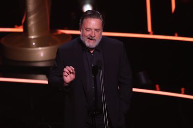 Russell Crowe speaks during the 2021 AACTA Awards