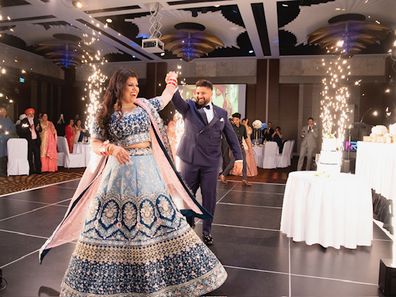 Anant and Harveen at their February 29, 2020 wedding reception.