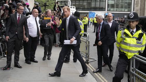 Prince Harry arrives at the High Court in London, Wednesday, June 7, 2023.  