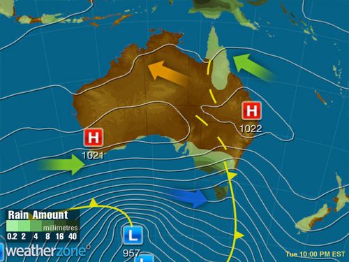 A cold front will sweep the south east on Tuesday, but much of the east coast can expect a gorgeous week of weather. (Weatherzone)