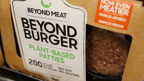 A package of Beyond Burger by Beyond Meat is displayed at a grocery store in Richmond, Virginia.