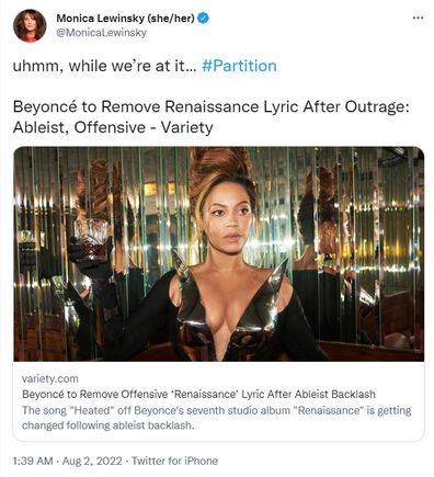 Monica Lewinsky called Beyoncé for Bill Clinton's raw lyrics from 2013.