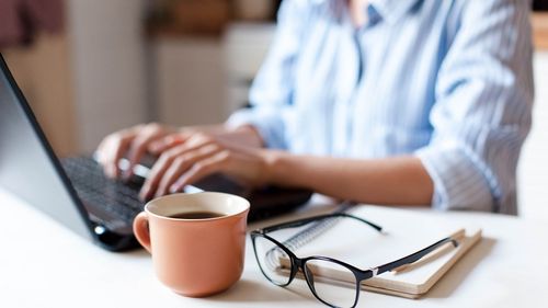 Woman working from home office