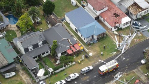 The trail of destruction after damaging winds hammered Kurnell. (Westpac rescue helicopter)