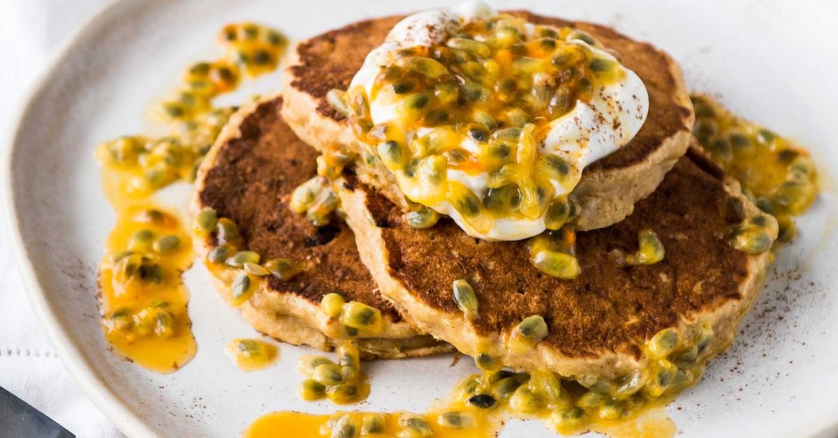 Healthy wholegrain passionfruit pancakes recipe - 9Kitchen