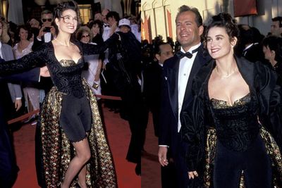 You want 1989 fash? You've got 1989 fash... in the form of Demi Moore's spandex shorts, metallic-lined skirt and medieval bustier top. <br/><br/>And all because the actress wanted to design her own Oscars dress... <br/><br/>We're super-glad she stuck to her day job. <br/>