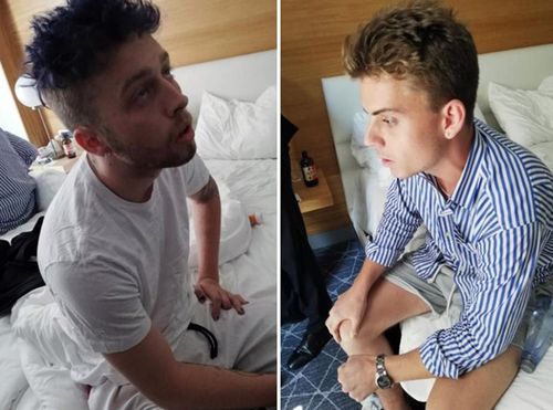 Gabriel Christian Natale Hjorth (right) and Finnegan Lee Elder sit in their hotel room in Rome. The two American teenagers were jailed in Rome on July 27 as authorities carry out a murder investigation in the killing of Italian police officer Mario Cerciello Rega.