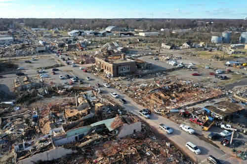 Homes and businesses are destroyed after a tornado ripped through Mayfield, Kentucky