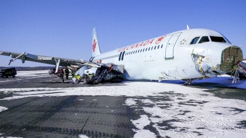 The plane was badly damaged in the landing. (AAP)