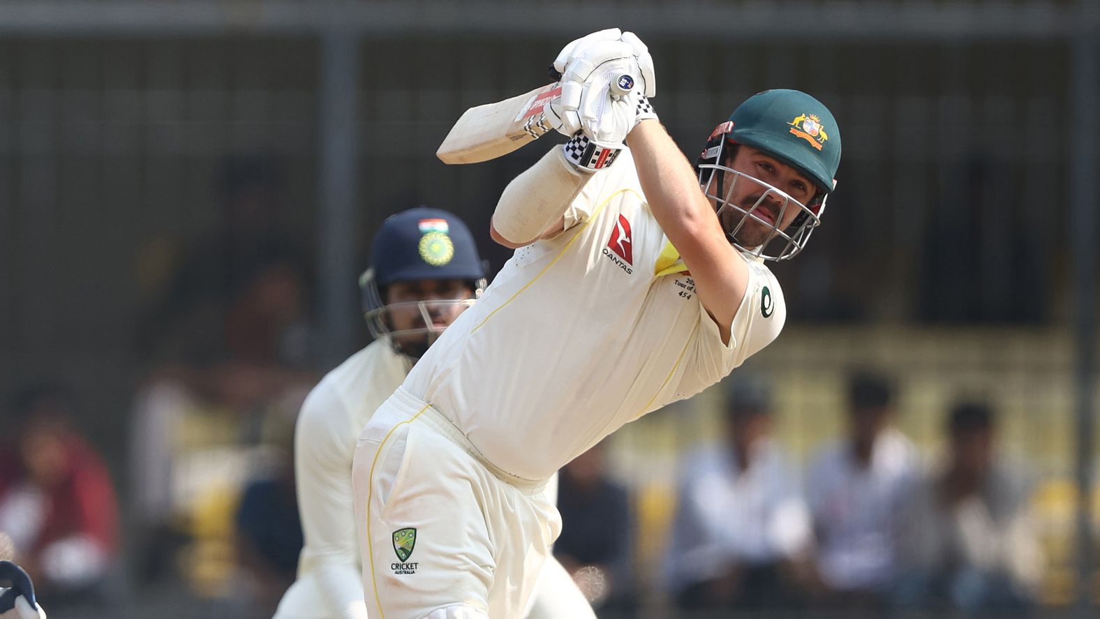 Travis Head of Australia bats during day three of the Third Test match in the series between India and Australia at Holkare Cricket Stadium on March 03, 2023 in Indore, India. (Photo by Robert Cianflone/Getty Images)