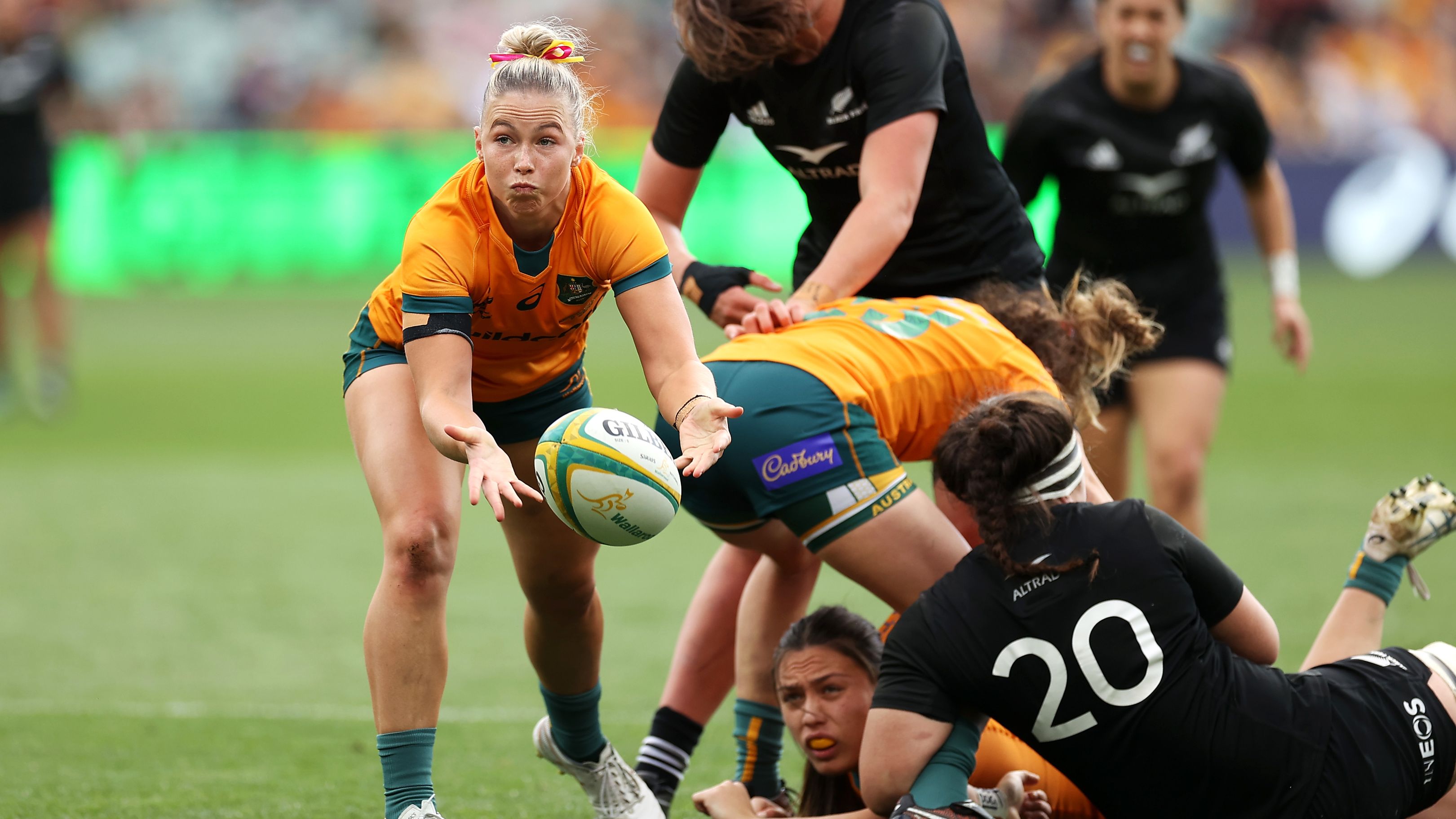 Layne Morgan of the Wallaroos passes during the O&#x27;Reilly Cup.